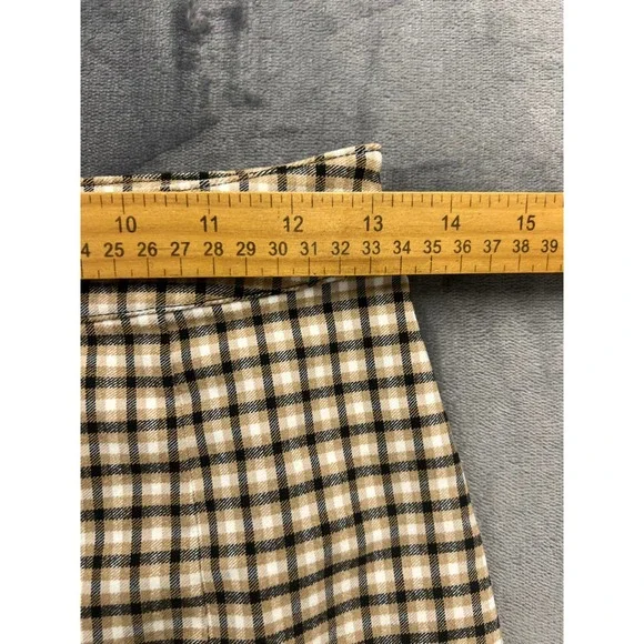 Garage Plaid Mini Skirt Womens Small Brown Tan Checkered Bodycon Front Slit 90s - Picture 2 of 7